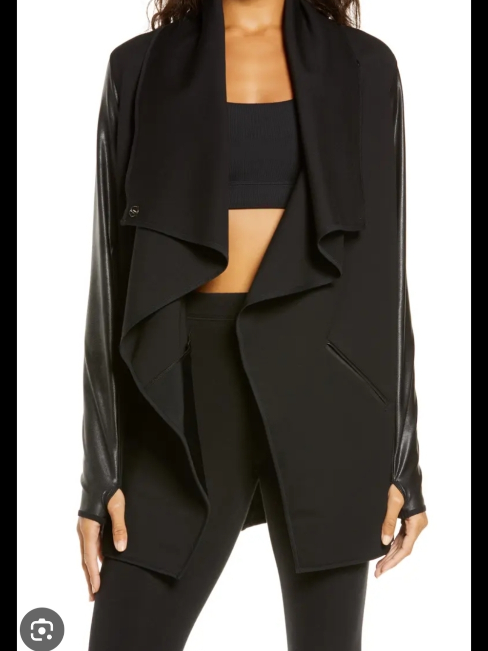 SPANX Faux Leather Black Convertible Jacket, Small